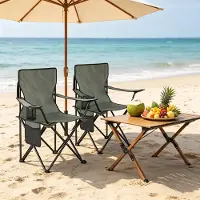 MODFU - Campingstoelen - Opvouwbaar - Met Bekerhouder - Voor Buiten - Metaal En Oxford - Donkergrijs - Set Van 2
