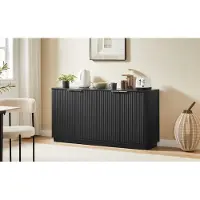 MODFU - Dressoir - Golvend Front En Verticale Structuur - Minimalistisch - Woonkamer - MDF - Zwart - 160 X 40 X 80 Cm