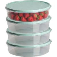 PlasticForte vershoudbakje rond - 4x stuks - 2 liter - herbruikbaar - transparant/groen - kunststof - magnetron - vriezer