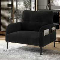 MODFU Fauteuil - Diepe Zitting En Zijvak - Minimalistisch - Woonkamer - Cord - Zwart - 67 X 75 X 79 Cm
