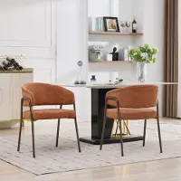 HAUSS SPOLE Eetkamerstoel Met Armleuningen - Set Van 2 - Ergonomisch En Comfortabel - Voor Eetkamer, Keuken En Thuiskantoor - Chenille - Oranje