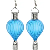 Cepewa LED ballonhanger - 2x - blauw - H17 cm - luchtballon - tuinverlichting/buitenlamp