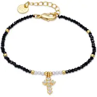 Luxenter Armband van zwart glas met 18-karaats geelgouden afwerking - Nyali