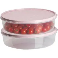 PlasticForte vershoudbakje rond - 2x stuks - 2 liter - herbruikbaar - transparant/roze - kunststof- magnetron - vriezer