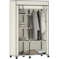 HOMCOM Stoffen kledingkast-Staal, vliesstof-103L x 43B x 162,5H cm-Crème