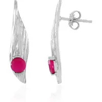 Cavill - Zilveren Oorbellen met Framboos Chalcedoon 0,83 ct - 925 Sterling Zilver Geplatineerd - Ronde Edelsteen 5 mm - Moderne Dames Sieraden