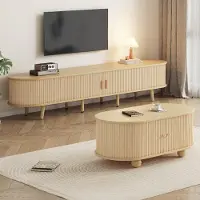 MODFU - TV-Meubel En Salontafelset - Opbergruimte - Modern Minimalistisch - Woonkamer - MDF - Licht Walnootkleur