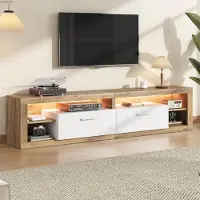 STILVORA Tv-Meubel - Met App-Bedienbare Led En 2 Laden - Voor Woonkamer En Grote Tv - Spaanplaat - 180x35,5x50 Cm - Naturel