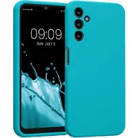 Kwmobile telefoonhoesje geschikt voor Samsung Galaxy A14 5G - TPU backcover met siliconen coating - Smartphone case in ijsblauw