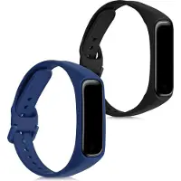 Kwmobile 2x horlogebandjes geschikt voor Samsung Galaxy Fit 2 bandje - Smartwatch bandjes van TPU - Activity tracker horloge band in zwart / donkerblauw