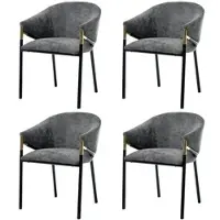 OKWISH Eetkamerstoel – Comfortabele Armstoel – Set Van 4 – Chenille – Modern – Grijs – Voor Eetkamer Woonkamer Of Café