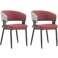 OKWISH Eetkamerstoel Set Van 2 - Met Armleuningen En Patroonrug - Voor Eetkamer En Woonkamer - Kunstleer - Rood
