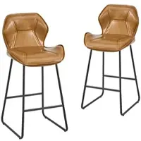 STILVORA Barstoel Set Van 2 - Met Rugleuning En Voetsteun - Voor Keuken, Bar En Eethoek - Kunstleer En Metaal - Bruin