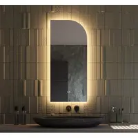 Schaere Organische halfronde badkamerspiegel met indirecte verlichting, verwarming, instelbare lichtkleur en dimfunctie 45x100 cm