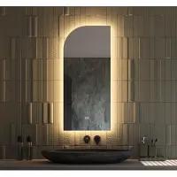 Schaere Organische halfronde badkamerspiegel met indirecte verlichting, verwarming, instelbare lichtkleur en dimfunctie 45x100 cm