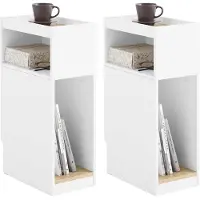 SoBuy Set van 2 Smalle Nachtkastjes, Wit, 20x35x60 cm