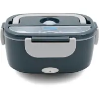 INF Elektrische lunchbox met Oxford stoffen tas en roestvrijstalen vork/lepel Grey