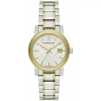 Burberry The City Gegraveerd Ruit Dameshorloge BU9115 Zilverkleurige Wijzerplaat Tweekleurige Band