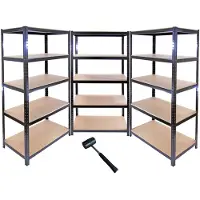 MonsterShop T-rax set van 3 stellingkasten - zwart - 90x45x180 cm - 5 planken
