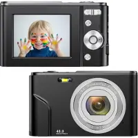 INF Digitale camera 1080p/48 MP met 16x zoom, zilverkleurig, inclusief accessoires zwart