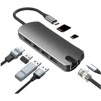 INF 8-in-1 USB-C hub met USB 3.0, HDMI, RJ45, SD/TF-kaartsleuf, 100 W PD-opladen