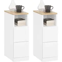 SoBuy Set van 2 Smalle Nachtkastjes met 2 Laden en Plank, 35x20x60 cm, Wit FBT149-WNx2