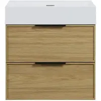 Guido Gusto Badkamermeubel Vesani 60cm licht walnoot inclusief wastafel robuust mat wit zonder kraangat