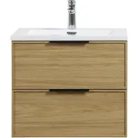Guido Gusto Badkamermeubel Vesani 60cm licht walnoot inclusief wastafel mat wit met kraangat
