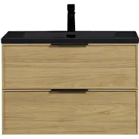 Guido Gusto Badkamermeubel Vesani 80cm licht walnoot inclusief wastafel mat zwart met kraangat