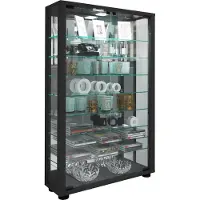 Hioshop LumoMini vitrinekast met spiegel 2 glazen deuren zwart.