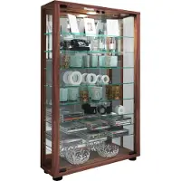 Hioshop LumoMini vitrinekast met spiegel 2 glazen deuren nootboom decor.