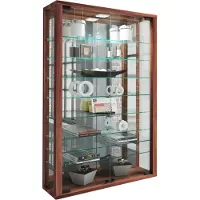 Hioshop VitrosaMini vitrinekast wandmontage met spiegel 2 glazen deuren nootboom decor.