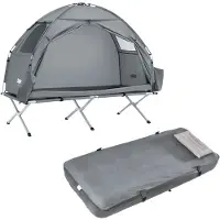 SoBuy Campingzelt met luchtbed - 1-persoons trekkingzelt - Opblaasbaar matras - Inclusief kussen, laken en voetpomp - Oxford stof - 86 x 193.5 x 160 cm | OGS32-II-HG-TP