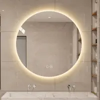 OKWISH Badkamerspiegel Led – 80 cm Rond – Glas En Metaal – Zilver – Anti Condens – Dimbaar Met 3 Lichtkleuren