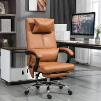 HAUSS SPOLE Bureaustoel 66x67x115 123 Cm - Vibratiemassage Met Warmte - 155 Graden Kantelbaar Met Voetsteun - Kunstleer - Bruin