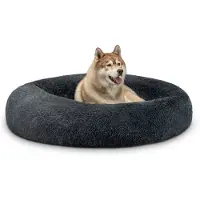 Lionto Donut hondenbed, rond hondenbank met pluche bekleding en antislipnoppen, zacht en comfortabel, diameter 120 cm, donkergrijs