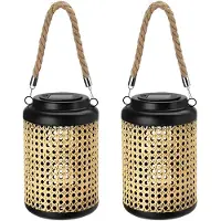 Pro Garden solar lamp - 2x - metaal/kunststof - H23 x 15 cm - met handvat - buitenlamp
