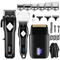 OKWISH Tondeuses - Haar Tondeuse Set voor Thuis met Trimmer Set, Draadloze Oplaadbare Tondeuse, Professionele Kapsel Tondeuse, Metaal Roestvrij Staal, Zwart