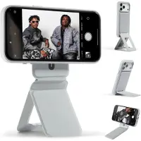 MOFT Telefoonhouder | Compatibel met MagSafe | Uitklapbare Tripod Standaard Telefoon 20CM | Tombogo | MOVAS Vegan Leer | Magnetische Bureau Houder Verstelbaar | Grijs