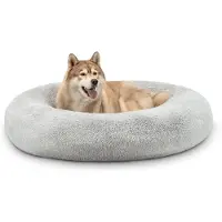 Lionto Donut hondenbed, rond hondenbank met pluche bekleding en antislipnoppen, zacht en comfortabel, diameter 120 cm, lichtgrijs