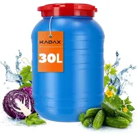 Kadax Plastic vat 30 l, grote watercontainer met deksel, multifunctionele trommel met brede opening voor augurkengisting en voedselopslag (blauw)