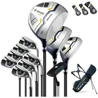 Costway Complete golfclubset voor heren, 11-delige set golfclubs rechtshandig met regenhoes, golfset met 1 driver en 3 fairway & 4 hybride & 6/7/8/9/P ijzer & putter
