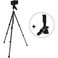 MOJOGEAR Creator GO Video — Lichtgewicht reisstatief met Video Head — Telefoonstatief voor smartphone en camera — Ingebouwde bluetooth remote, telefoonklem en statiefplaat — Tot 153 cm hoog — Zwart