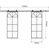 Vente-unique Dubbele schuifdeur met opbouwsysteem in art deco-stijl - aluminium en gehard glas - 2 x H204 x B83 cm - Zwart - VIGELO