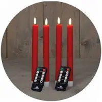 Novaliv LED-kaarsen met timer ROOD 4 stuks ROOD voor binnen - 6 uur - ECHTE WAS 18 cm hoogte voor kaarsen 2,2 cm diameter 2 AAA-batterijen vereist LED-kaarsen met flikkerende vlam, bewegende vlam