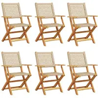 vidaXL Klapstoelen, 6 stuks, beige, van polyrotan en massief hout.