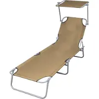 vidaXL Ligbed met luifel inklapbaar staal taupe