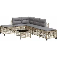 vidaXL 3-delige Loungeset met kussens poly rattan gemengd beige