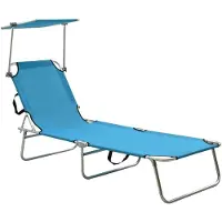 vidaXL Ligbed inklapbaar met luifel aluminium blauw