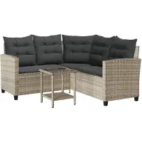 vidaXL Tuinset met L-vormige bank, tafel en kussens, lichtgrijs, polyrotan